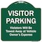 Signmission Visitor Parking Violators Towed Away Vehicle Owners Expense Alum Sign, 18" L, 18" H, GW-1818-9870 A-DES-GW-1818-9870 - alternate 1